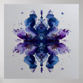 Indigo Paarse Symmetrische Waterverf Mandala Poster