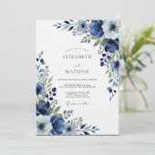 Indigo Painterly Floral Wedding Kaart (Staand voorkant)