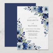 Indigo Painterly Floral Wedding Kaart (Voorkant / Achterkant)