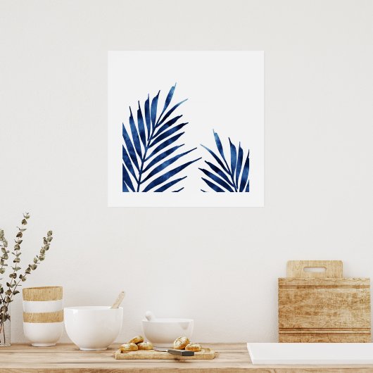 Indigo Palm Fronds Poster (Keuken)