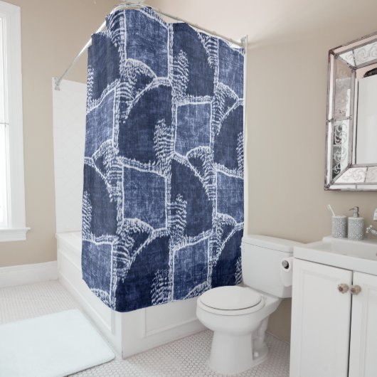 Indigo Patchwork: gestructureerde gecontroleerde e Douchegordijn (In situ)