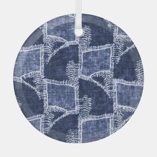 Indigo Patchwork: gestructureerde gecontroleerde e Glas Ornament (Voorkant)
