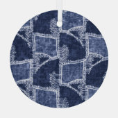 Indigo Patchwork: gestructureerde gecontroleerde e Glas Ornament (Achterkant)