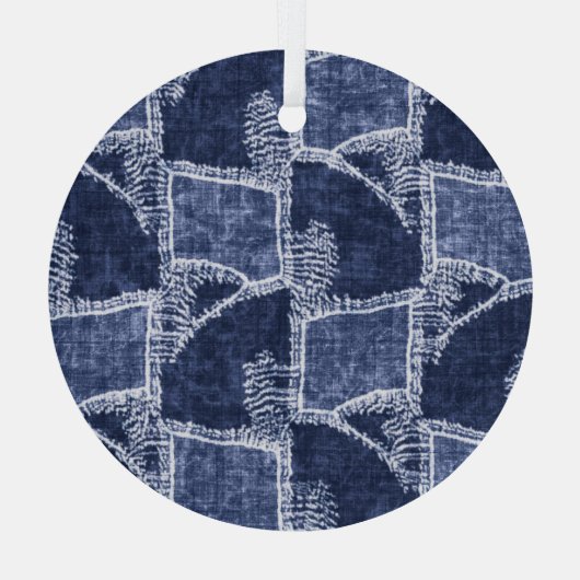 Indigo Patchwork: gestructureerde gecontroleerde e Glas Ornament (Achterkant)