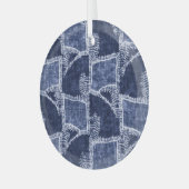 Indigo Patchwork: gestructureerde gecontroleerde e Glas Ornament (Voorkant links)