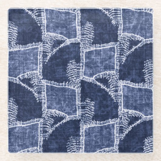 Indigo Patchwork: gestructureerde gecontroleerde e Glazen Onderzetter (Voorkant)