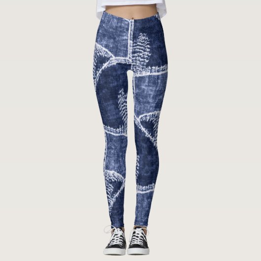 Indigo Patchwork: gestructureerde gecontroleerde e Leggings (Voorkant)
