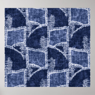 Indigo Patchwork: gestructureerde gecontroleerde e Poster