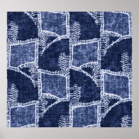Indigo Patchwork: gestructureerde gecontroleerde e Poster (Voorkant)