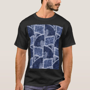 Indigo Patchwork: gestructureerde gecontroleerde e T-shirt