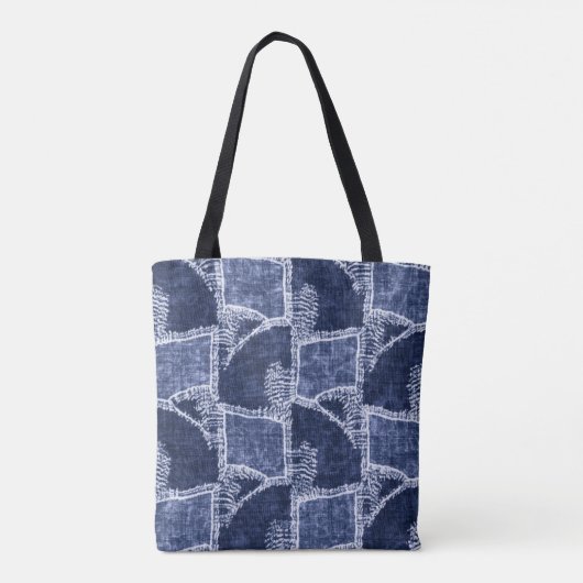 Indigo Patchwork: gestructureerde gecontroleerde e Tote Bag (Achterkant)