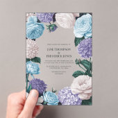 Indigo Petal, Blue Hydrangea & Frost Pearl Wedding Acryl Uitnodigingen (Insitu (Draagbaar))