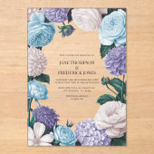 Indigo Petal, Blue Hydrangea & Frost Pearl Wedding Acryl Uitnodigingen (Voorkant)