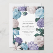 Indigo Petal, Blue Hydrangea & Frost Pearl Wedding Kaart (Voorkant)