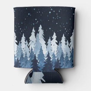 Indigo Pijnbomen Sneeuwval Waterverf Blikjeskoeler