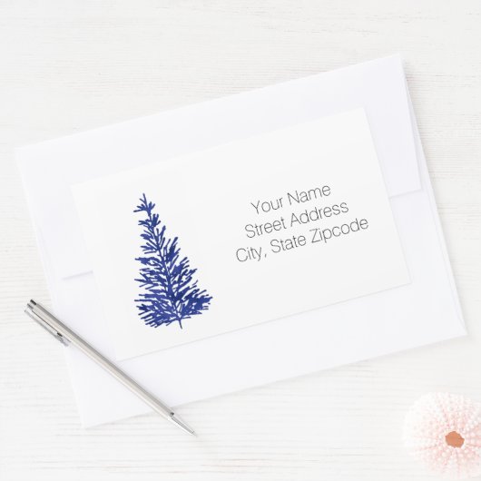Indigo Pine Tree Adresetiketten Rechthoekige Sticker (Envelop)