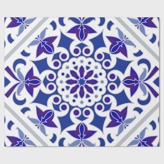Indigo Portugese Azulejos Blue and White Tegels Cadeaupapier (Vlak)