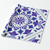 Indigo Portugese Azulejos Blue and White Tegels Cadeaupapier (Uitgerold)