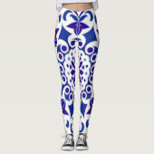 Indigo Portugese Azulejos Blue and White Tegels Leggings (Voorkant)