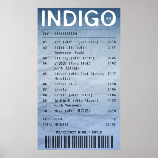 INDIGO/RM - Album receipt Poster (Voorkant)
