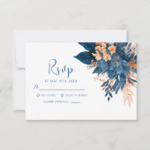 Indigo Roest Moderne Bloemenbruiloft RSVP Kaartje (Voorkant)