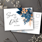 Indigo Roest Moderne Bloemenbruiloft Save The Date Aankondigingskaart