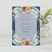 Indigo Roest Wilde Bloemen Bruiloft Kaart (Staand voorkant)