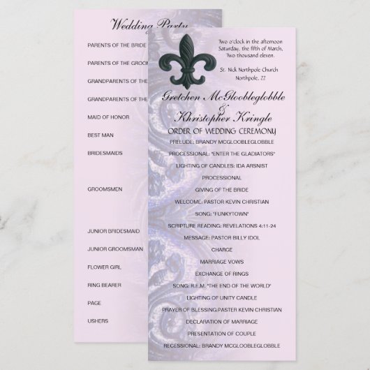indigo/roos "iron fleur de lis" BRUILOFT PROGRAMMA Programmakaart (Voorkant / Achterkant)