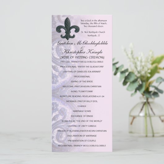 indigo/roos "iron fleur de lis" BRUILOFT PROGRAMMA Programmakaart (Staand voorkant)