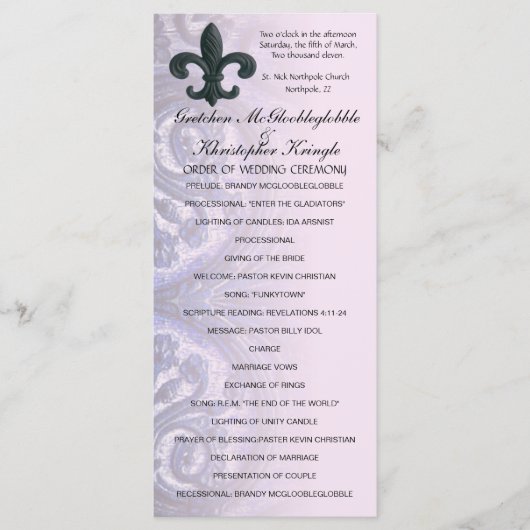 indigo/roos "iron fleur de lis" BRUILOFT PROGRAMMA Programmakaart (Voorkant)