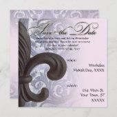 Indigo/roos "iron fleur de lis" save the date (Voorkant / Achterkant)