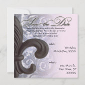 Indigo/roos "iron fleur de lis" save the date (Voorkant)