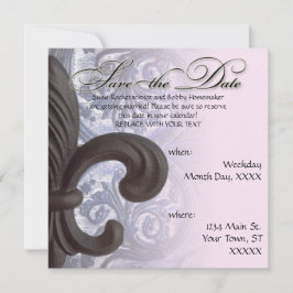 Indigo/roos "iron fleur de lis" save the date