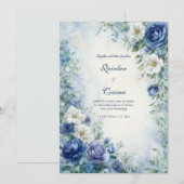 Indigo Roos Misty Watercolor Rand Bruiloft Kaart (Voorkant / Achterkant)