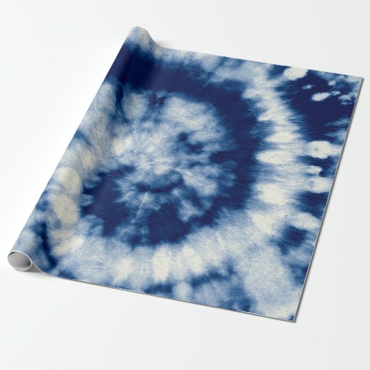 Indigo Round. Bohemian Tie Dye. Blue Roll Psychede Cadeaupapier (Uitgerold)
