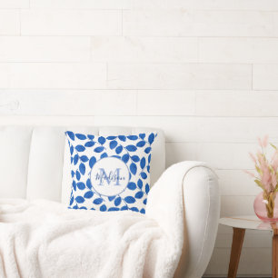 Indigo Royal Blue Waterverf verlaat patroonpatroon Kussen