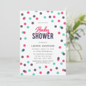 Indigo Roze Blauwgroen Confetti Baby shower Kaart (Staand voorkant)