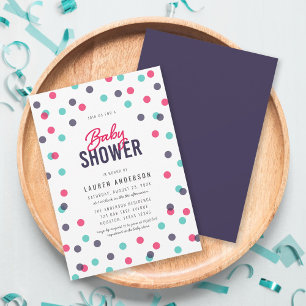 Indigo Roze Blauwgroen Confetti Baby shower Kaart