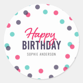 Indigo Roze Blauwgroen Confetti Happy Birthday Ronde Sticker