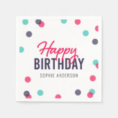 Indigo Roze Blauwgroen Confetti Happy Birthday Servet (Voorkant)