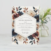 Indigo Russet Painterly Bloom Wedding Kaart (Staand voorkant)