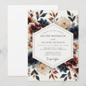 Indigo Russet Painterly Bloom Wedding Kaart (Voorkant / Achterkant)