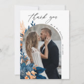 Indigo Rust bloemenbruiloft foto Bedankkaart (Voorkant)