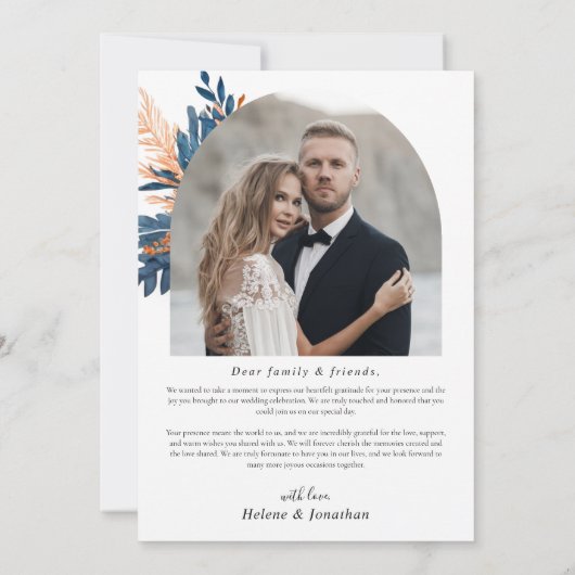 Indigo Rust bloemenbruiloft foto Bedankkaart (Achterkant)