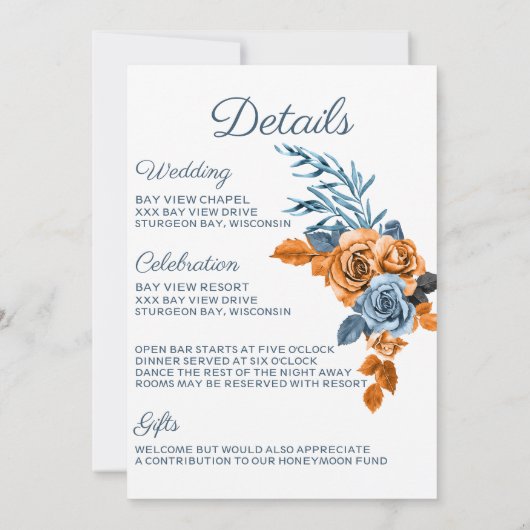 Indigo & Rust Boho Roos Floral Wedding Uitnodiging (Achterkant)