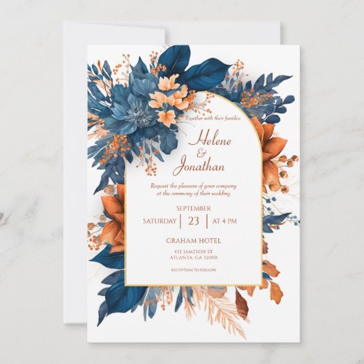 Indigo Rust Boho Waterverf Modern Elegant Wedding Kaart (Voorkant)