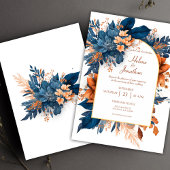 Indigo Rust Boho Waterverf Modern Elegant Wedding Kaart