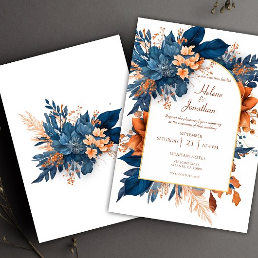 Indigo Rust Boho Waterverf Modern Elegant Wedding Kaart