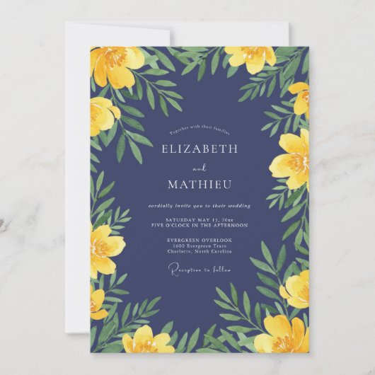 Indigo Saffron Bladrijke Trouw Kaart (Voorkant)