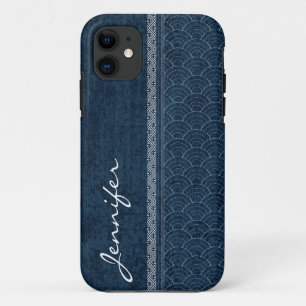 Indigo Sashiko Patroon Japanse Borduurwerk Naam Case-Mate iPhone Case